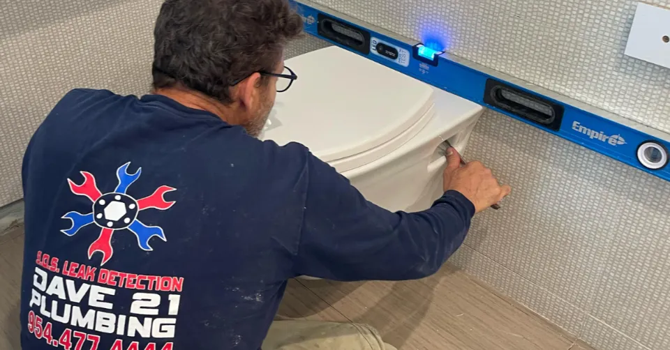 plumbing company works on toilet